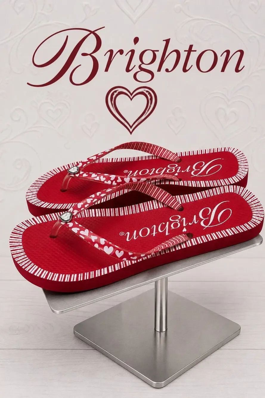 Brighton Red Heart Print Crystal Flip Flop Sandals Women’s 7